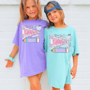 First Day of Kindergarten Shirt for Kids, Back To School Shirt for Girls, Kindergarten Girl Outfit, Custom Name Flag Shirt, Pennant Shirt image 11