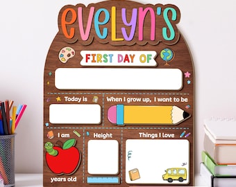 Personalized First and Last Day Of School Sign, Custom Name Wooden School Board for Kids, Dry Erase School Props, Reuseable Board Gifts