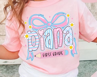 Coquette Back To School Girls Shirt, Grandmillenial Name Alphabet Shirt for Toddler Girl, 1st Day of First Grade Shirt, First Day of School