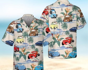 Cars Movie Button Shirt, Lightning McQueen Button Shirt, Mc Lightning Queen Shirt, Button Down Shirt, Summer Beach Shirt