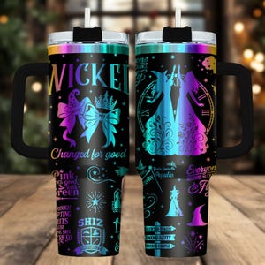 Wicked Musical 40oz Tumbler, Engraved Stainless Tumbler With Handle, Theater Coffee Cup Gift For Her, Magic Drinkware For Travel, Holid