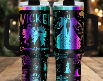 Wicked Musical 40oz Tumbler, Engraved Stainless Tumbler With Handle, Theater Coffee Cup Gift For Her, Magic Drinkware For Travel, Holid