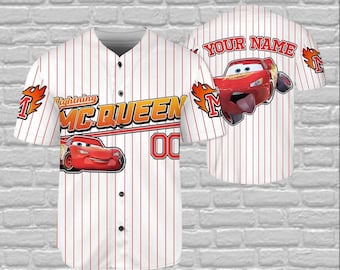 Lightning McQueen Baseball Jersey, Personalized Disney Pixar Car Jersey, Radiator Springs Shirt, Custom Adult Kid Youth Baseball Jersey