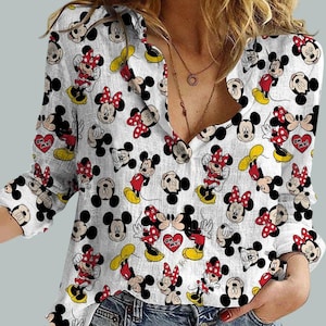 Minnie en Mickey linnen overhemd, Disney koppel blouse dames overhemd, Magic Kingdom overhemd, Mickey en vrienden zomer overhemd