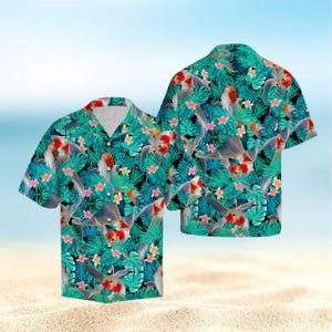 Koi Fish Hawaiian Shirt, Tropical Floral Aloha Shirt for Men, Summer Beach Vacation Shirt, Fish Lover Shirt, Button Up Shirt