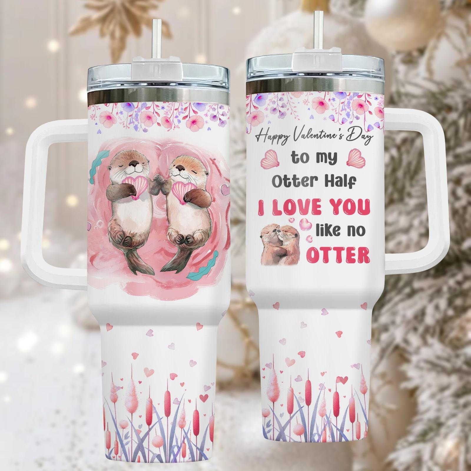 Discover Otter Love 40oz Tumbler, Valentine's Stainless Tumbler With Handle, Romantic Coffee Cup Gift For Her, Cute Drinkware For Couple