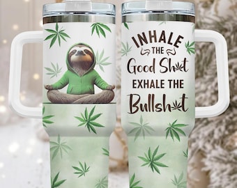 Sloth Yoga 40oz Tumbler, Engraved Stainless Tumbler With Handle, Relaxation Coffee Cup Gift For Her, Wellness Drinkware For Travel, Bir