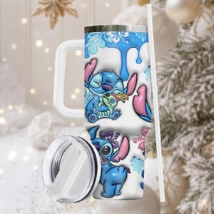 Stitch Character 40oz Tumbler, Stainless Tumbler With Handle, Fun Coffee Cup Gift For Her, Holiday Drinkware For Travel, Christmas Gift