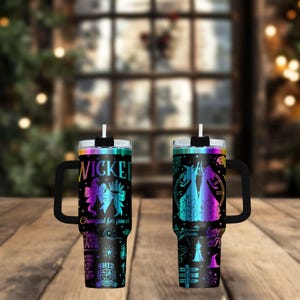Wicked Musical 40oz Tumbler, Engraved Stainless Tumbler With Handle, Theater Coffee Cup Gift For Her, Magic Drinkware For Travel, Holid