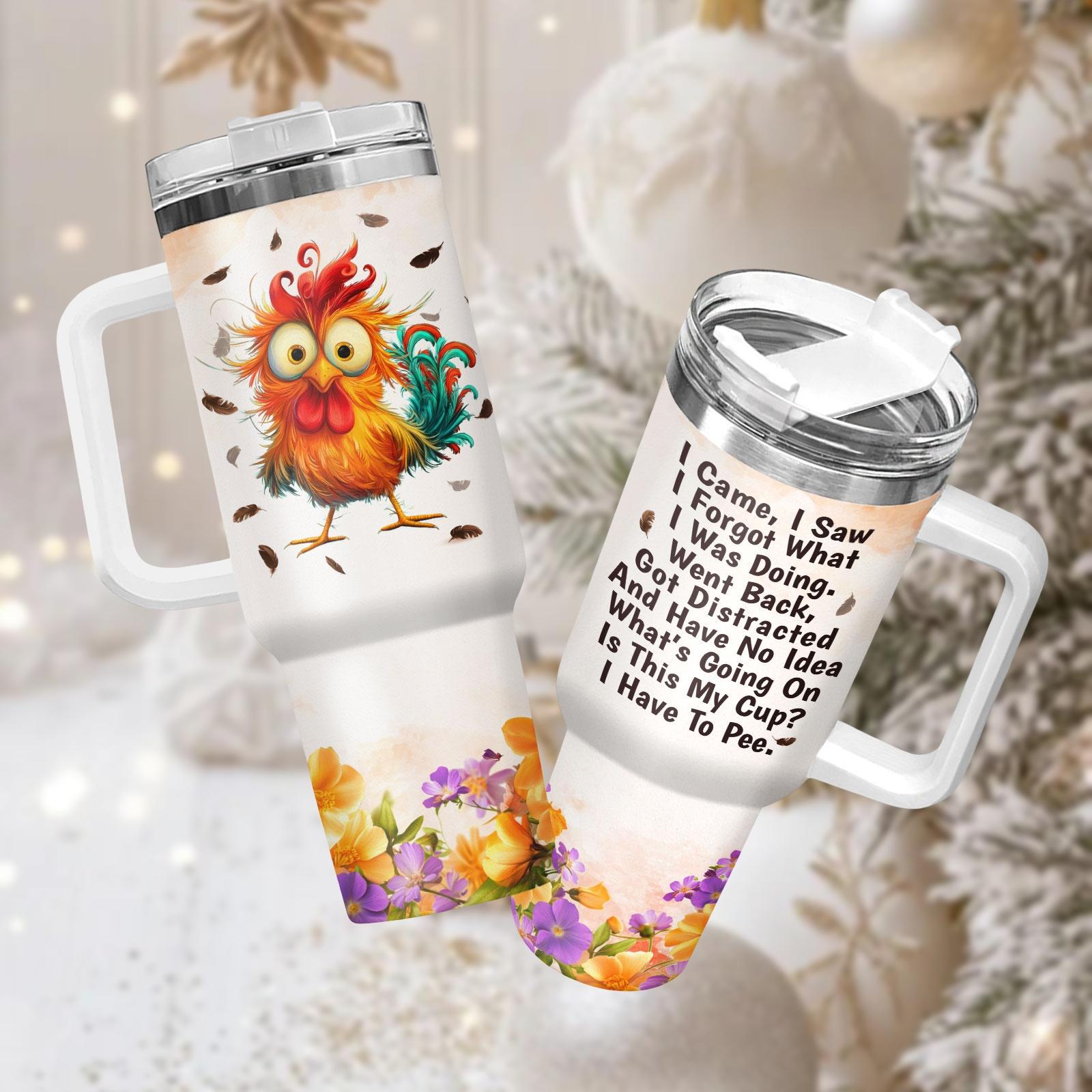Discover Funny Chicken 40oz Tumbler With Handle, Humorous Coffee Cup Gift For Her, Quirky Drinkware For Travel, Christmas Gift