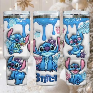 Stitch Character 40oz Tumbler, Stainless Tumbler With Handle, Fun Coffee Cup Gift For Her, Holiday Drinkware For Travel, Christmas Gift