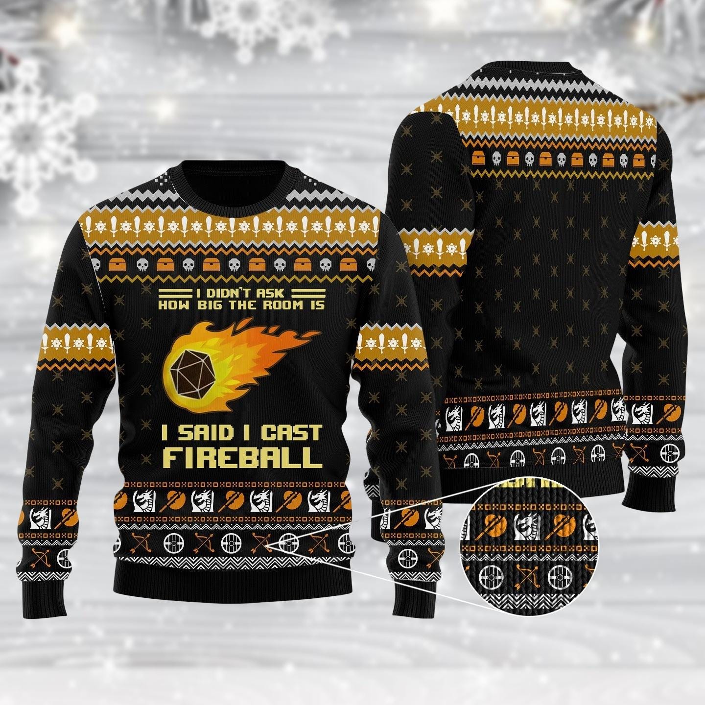 Discover Dungeons and Dragons Ugly Christmas Sweater, DnD Sweaters, Fireball Sweater RPG Gamer Xmas Holiday Gift