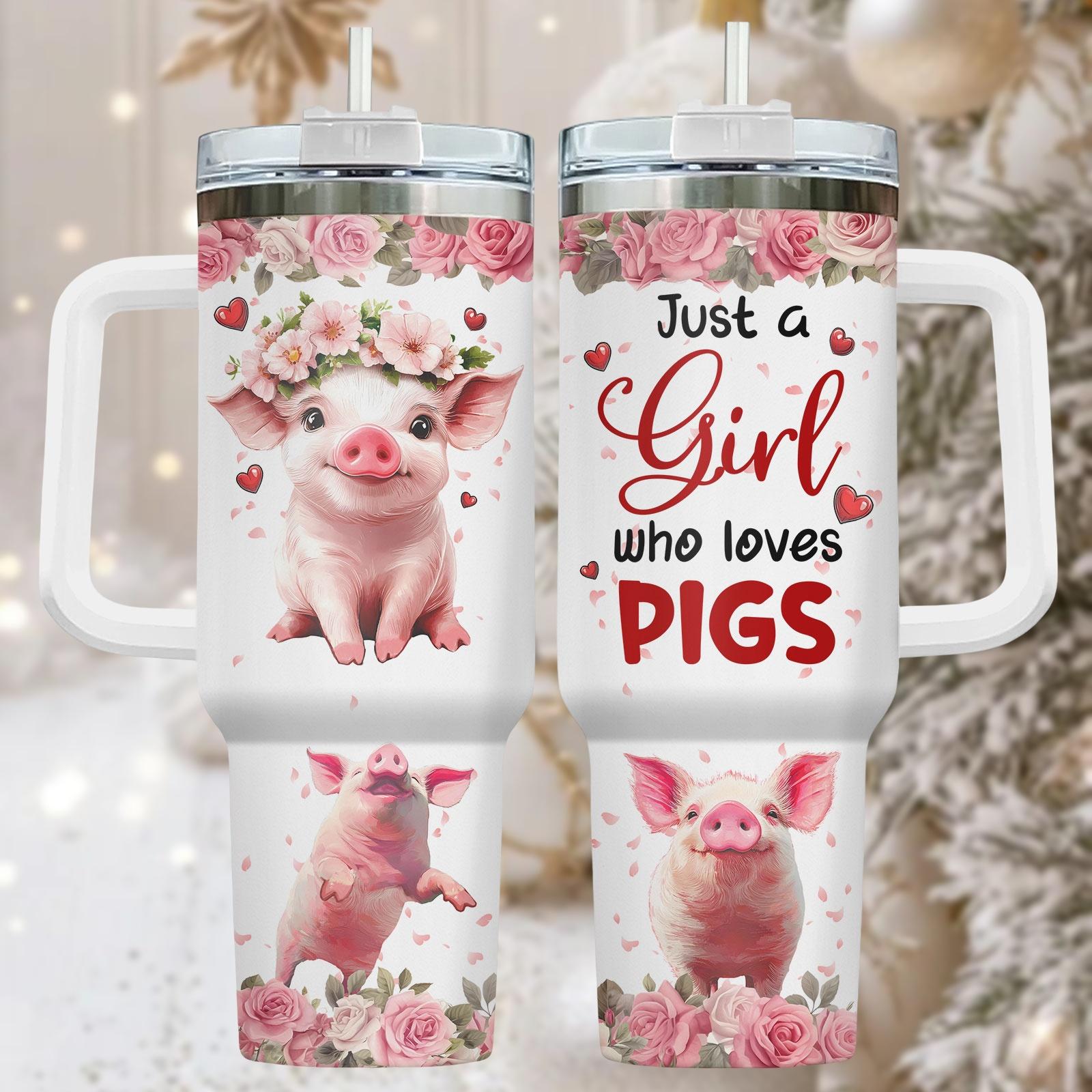 Discover Pig Lover 40oz Tumbler, Floral Stainless Tumbler With Handle, Cute Coffee Cup Gift For Her, Animal Drinkware For Travel, Birthday Gift