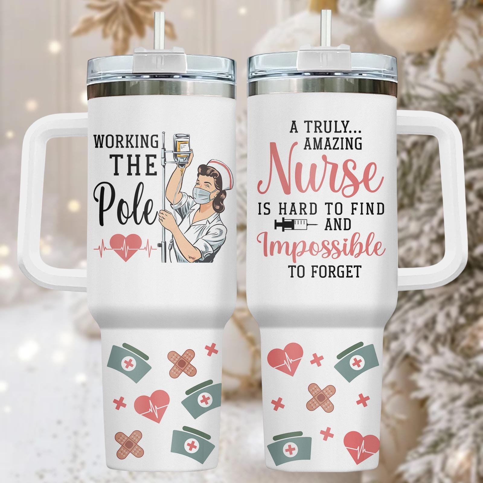 Discover Nurse Theme 40oz Tumbler With Handle, Medical Appreciation Gift For Her, Healthcare Drinkware For Travel, Holiday Gift