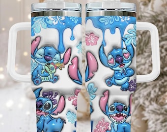 Stitch Character 40oz Tumbler, Stainless Tumbler With Handle, Fun Coffee Cup Gift For Her, Holiday Drinkware For Travel, Christmas Gift