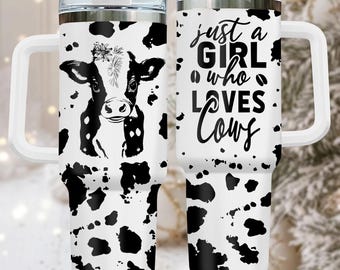 Cow Lover 40oz Tumbler, Engraved Stainless Tumbler With Handle, Farm Animal Coffee Cup Gift For Her, Country Drinkware For Travel, Chri
