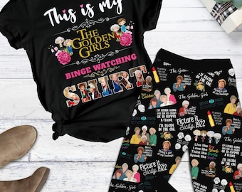 Conjunto de pijama para ver maratones de series de Las Chicas Doradas, camiseta gráfica de dos piezas y pantalón estampado, pijama de Las Chicas Doradas, ropa de estar para fans negros, maratón de televisión acogedor