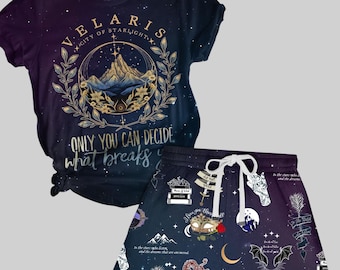 Pijama Velaris Acotar, camiseta y pantalones cortos City of Starlight, pijama de mujer Sarah J Maas, camiseta The Night Court, regalo para amantes de los libros