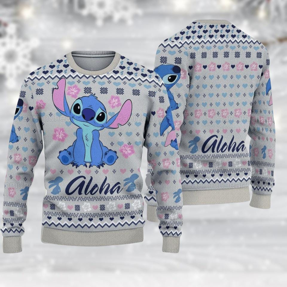 Discover Stitch Christmas Sweater Women’s Aloha Ugly Sweater Disney Holiday Jumper