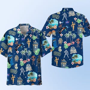 Camicia hawaiana di Doctor Who, camicia della cabina della polizia di Dr. Who, camicia Aloha del Tardis, camicia da fan di fantascienza, camicia da spiaggia geek, camicia estiva unisex, camicia TV
