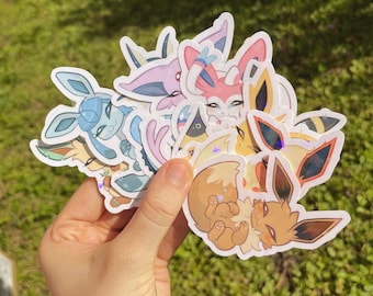 Eeveelution-stickers Op Eevee geïnspireerd | Sylveon, Umbreon, Vaporeon, Glaceon, Espeon, | Holografische vinylsticker