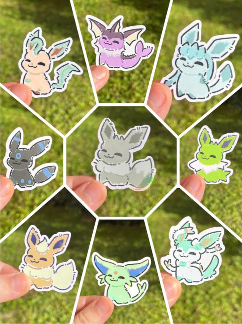 Op Eeveelution geïnspireerde stickers | Sylveon, Umbreon, Vaporeon, Glaceon, Espeon, kousvuller | Glanzende versies beschikbaar afbeelding 2