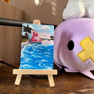 Carta Pokémon ispirata a Slowbro dipinta a mano, Pokémon rosa lento, carta unica nel suo genere, pittura di carte fatta a mano, simpatica idea regalo