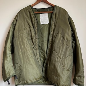 Vintage US Army M-65 Quilted Liner Jacket: 1980s Green Coat