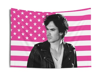 Arazzi di Damon Salvatore e Ian Somerhalder, Bandiera rosa di Damon Salvatore, Arazzi da parete per interni di Ian Somerhalder