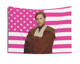 Obi-Wan Kenobi Tapestries, Obi-Wan Kenobi Pink Flag, Ewan McGregor as Obi-Wan Kenobi Wall Tapestries