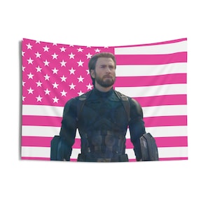 Chris Evans The Infinity War beard Tapestries, Captain America Pink Flag, Chris Evans - Captain America Indoor Wall Tapestries