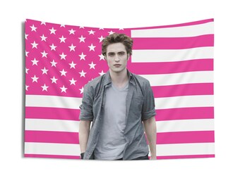 Edward Cullen Tapestries, Edward Cullen Pink Flag, Robert Pattinson Indoor Wall Tapestries