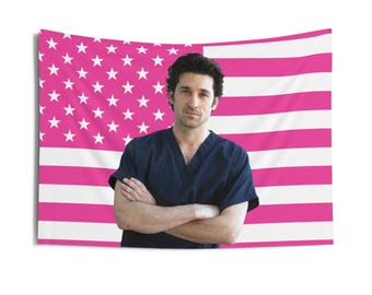Dr. Derek Shepherd Tapestries, Dr. Derek Shepherd Pink Flag, Patrick Dempsey - Dr. Derek Shepherd Indoor Wall Tapestries
