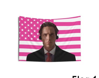 Patrick Bateman Tapestries, Patrick Bateman Pink Flag, Christian Bale Indoor Wall Tapestries