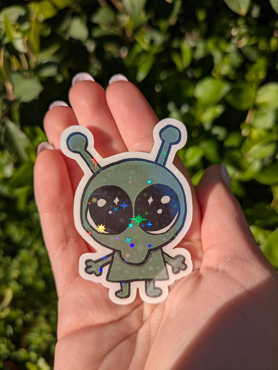 Sparkle Holographic Alien Sticker - Etsy