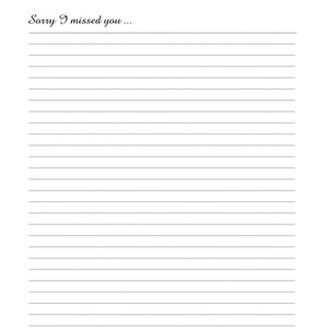 May include: A lined sheet of paper with the text "Sorry I missed you..." at the top. The bottom of the page includes the text "To find out more please visit jw.org or scan the QR code" and a black and white QR code.