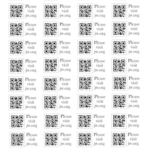 May include: A grid of 24 black and white QR codes with the text "Please visit jw.org" below each code.