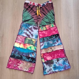 Tie Dye Upcycled t-shirt pants , Medium, patchwork