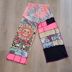 Volcom Upcycled t-shirt pants , Small-Medium, patchwork, tie dye