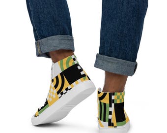 Men’s Statement High Top Sneakers – Bold Geometric Pattern Shoes – Streetwear Trainers