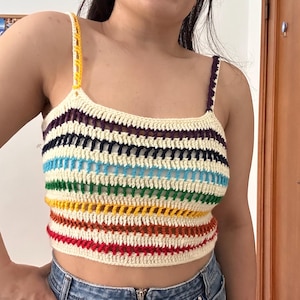 Rainbow Pride Crochet Crop Top: Retro LGBTQ+ Festival Fashion