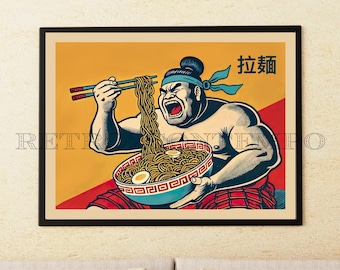 Vintage Sumo Ramen Poster: Retro Japanese Food Art (Digital Download)