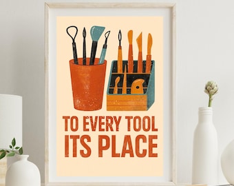 Pottery studio decor, Digital download ceramic studio poster, pottery wall art, gift for potter, clay tool print, pottery lover gift