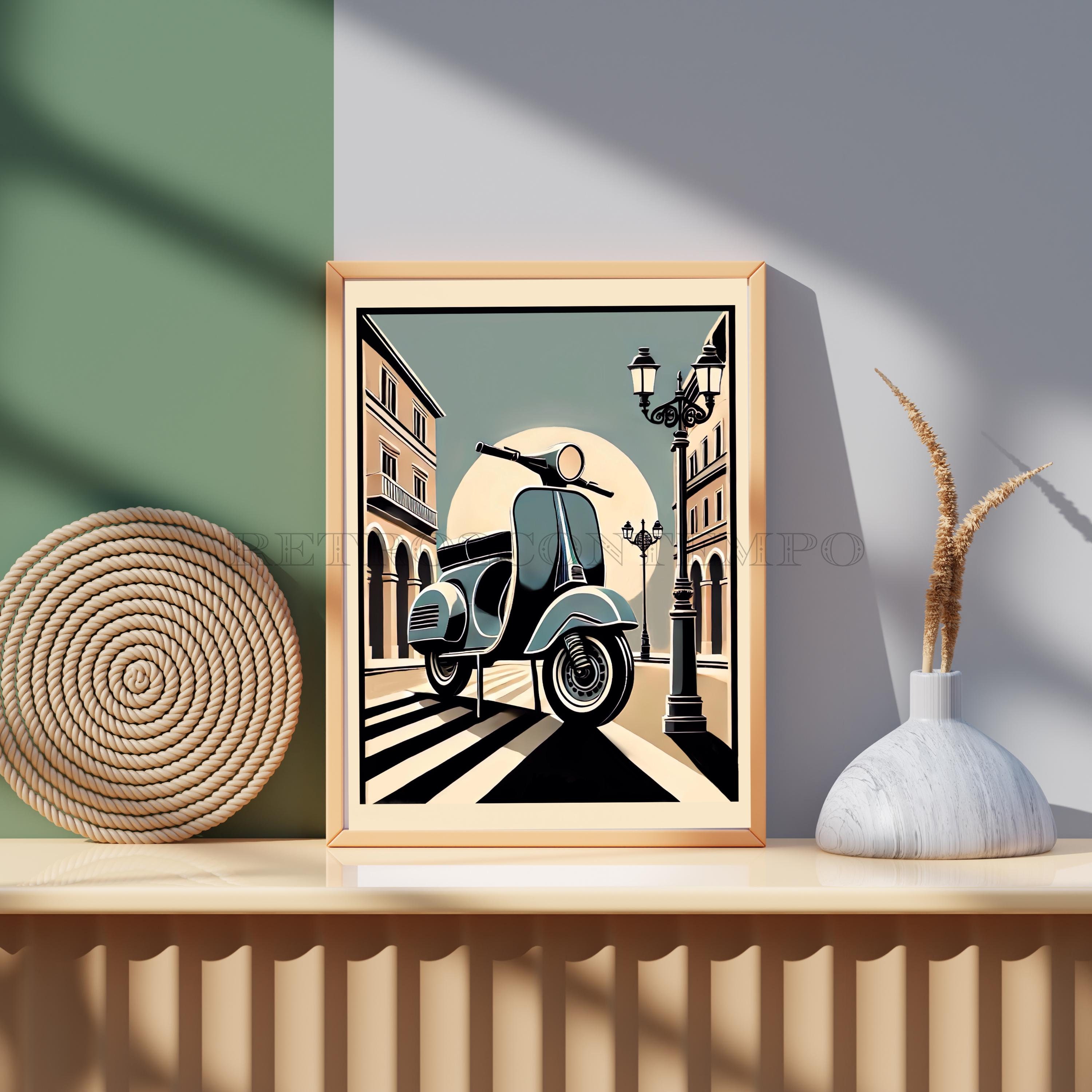 Retro Vespa scooter poster, Digital download art, Vintage Italian scooter print 1960s style graphic wall art