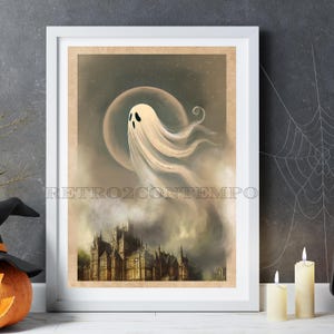 Vintage Ghost Castle Art Print: Gothic Halloween Decor (Digital Download)