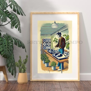 1960s Retro DJ Art Print: Mid-Century Modern Music Illustration (Digital Download)