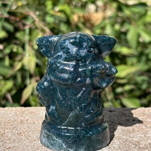 Larvikite Bear/Mouse, Sodalite Stitch, Moss Agate Yoda Crystal Carving | Grogu | Pop Culture Gemstone Statues | Figurine Collectible Decor The Child/Yoda