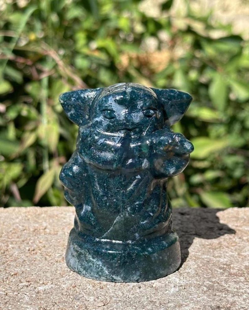 Larvikite Bear/Mouse, Sodalite Stitch, Moss Agate Yoda Crystal Carving | Grogu | Pop Culture Gemstone Statues | Figurine Collectible Decor The Child/Yoda