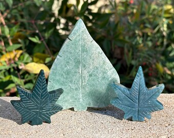 Green Strawberry Quartz & Ocean Jasper Leaf Crystal Carving | Nature Inspired Gemstone Foliage Statue | Botanical Style Healing Crystal Gift