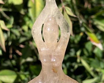 Calcite, Pyrite, Clear Quartz & Amethyst Yoga Lady Carving | Prayer Pose Pranamasana Gemstone Statue | Healing Crystal Yoga Decor Gift